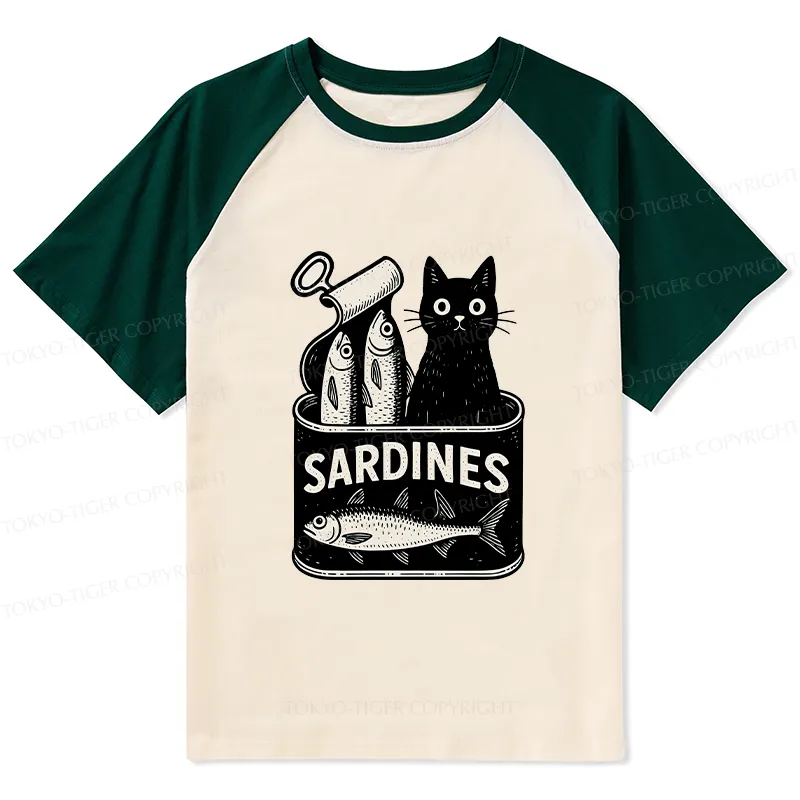Tokyo-Tiger Cat And Canned Fish Raglan T-shirt