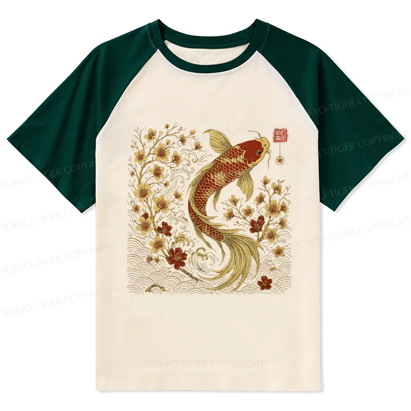 Tokyo-Tiger Vintage Sakura And Koi Raglan T-shirt