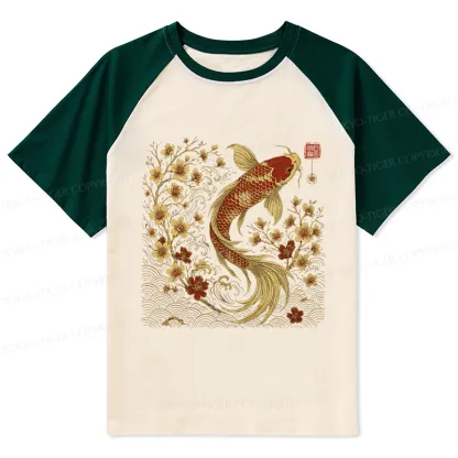 Tokyo-Tiger Vintage Sakura And Koi Raglan T-shirt