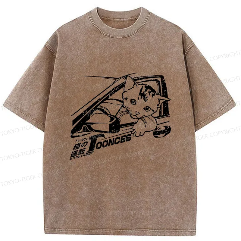 Tokyo-Tiger Kitten Is Driving Washed T-Shirt
