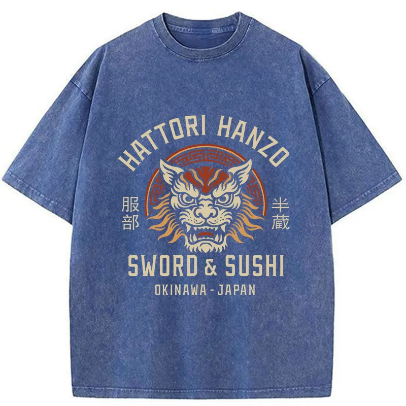 Tokyo-Tiger Hattori Lion Japanese Samurai Washed T-Shirt