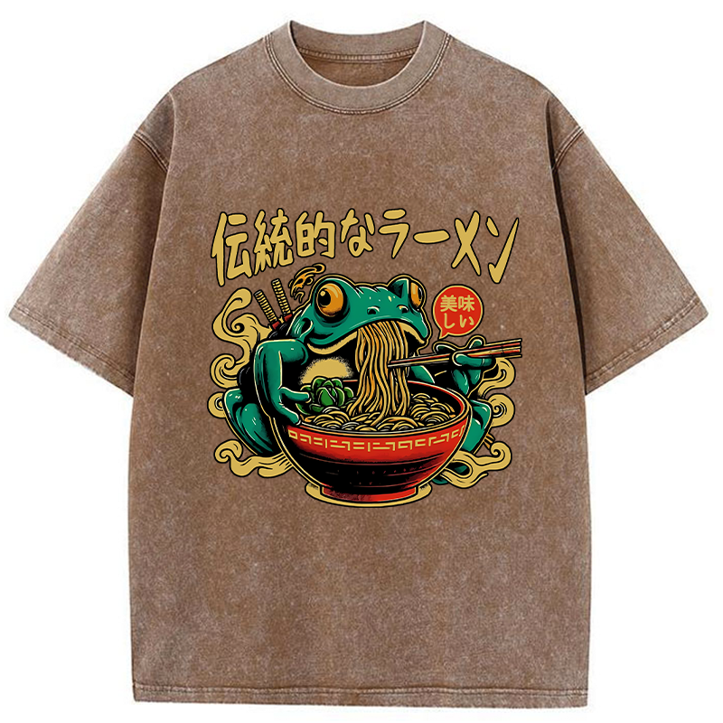 Tokyo-Tiger Frog Obsessed With Ramen Washed T-Shirt