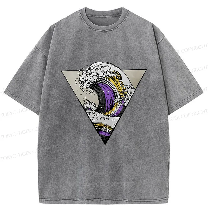 Tokyo-Tiger Colored Waves Washed T-Shirt