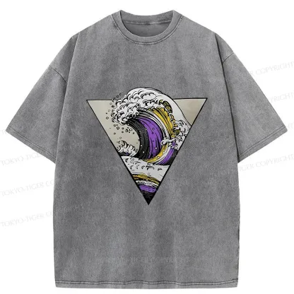 Tokyo-Tiger Colored Waves Washed T-Shirt