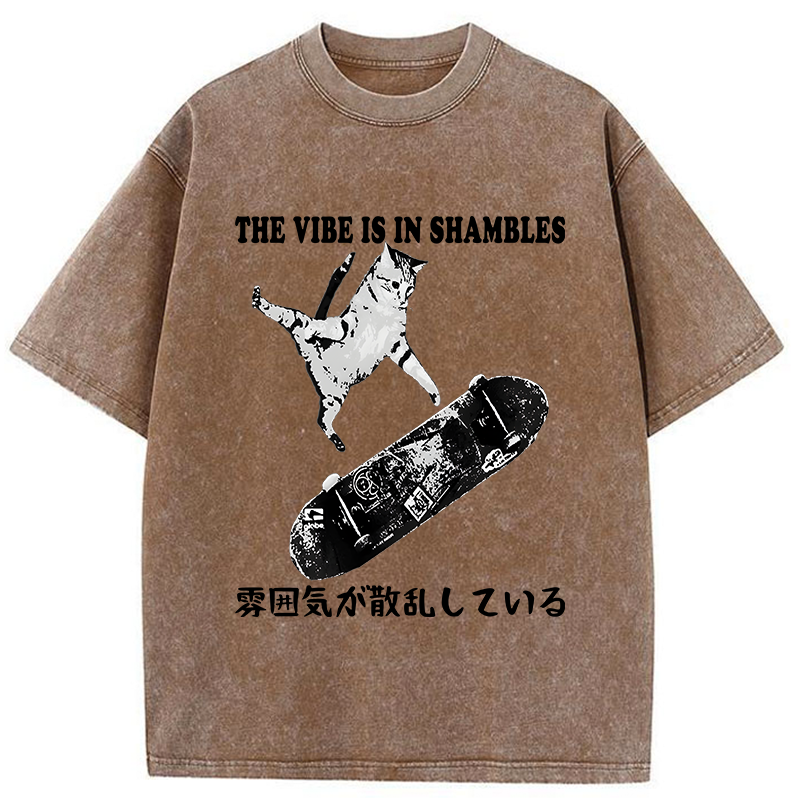 Tokyo-Tiger Skateboard Enthusiast Cat Washed T-Shirt