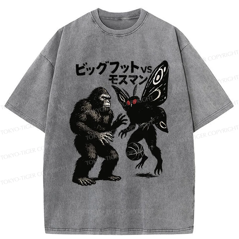 Tokyo-Tiger Battle Between Bigfoot And Mothmen Washed T-Shirt