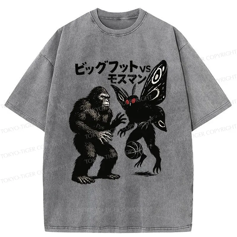 Tokyo-Tiger Battle Between Bigfoot And Mothmen Washed T-Shirt