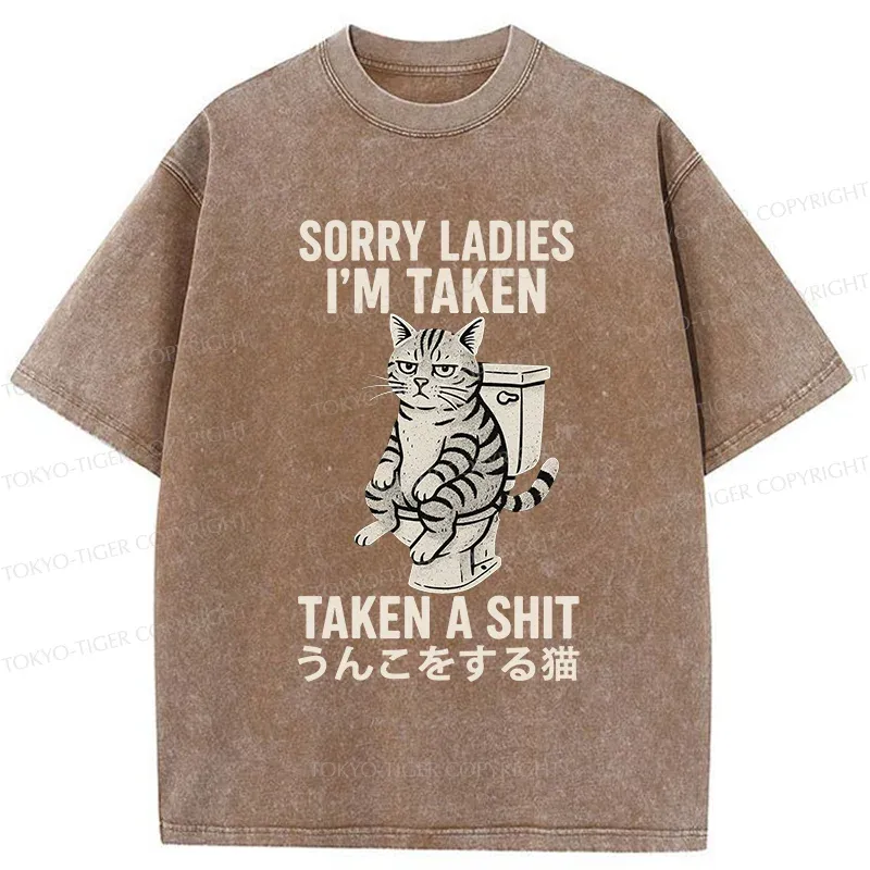 Tokyo-Tiger Cat Pooping Washed T-Shirt