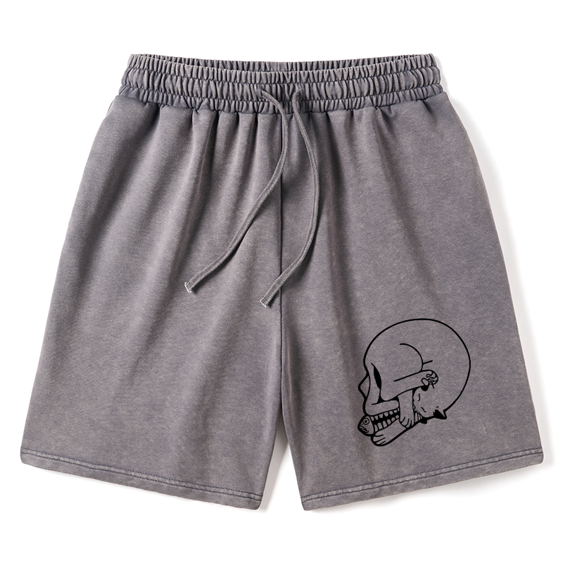 Tokyo-Tiger Funny Cat Eating Fish Washed Shorts