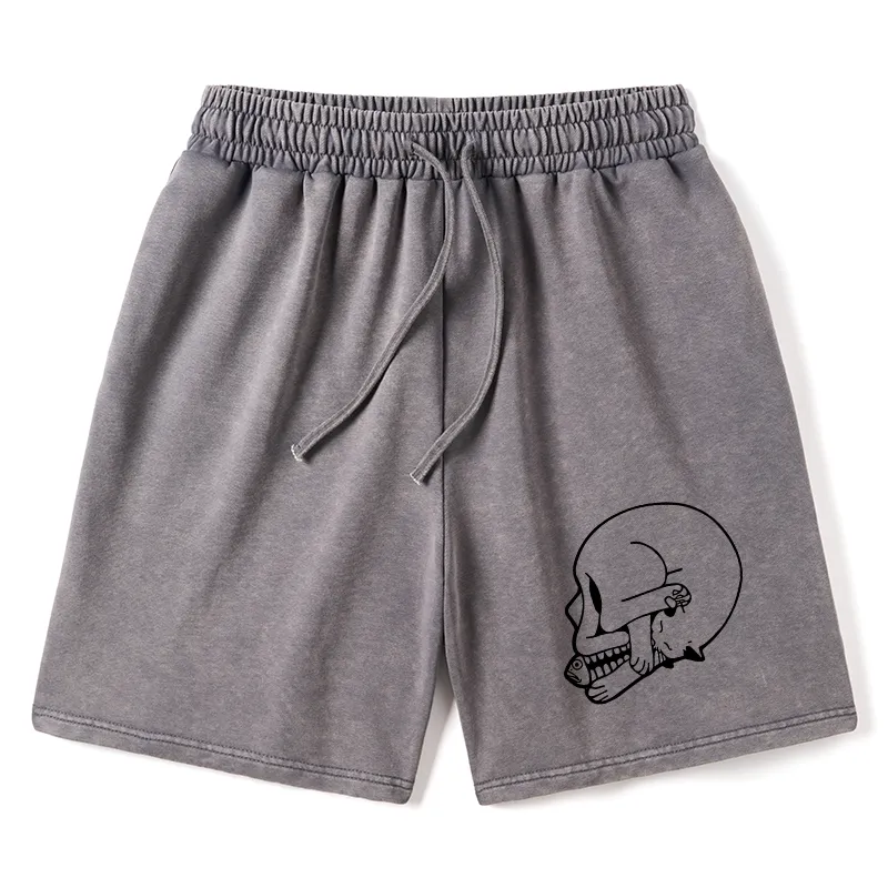 Tokyo-Tiger Funny Cat Eating Fish Washed Shorts