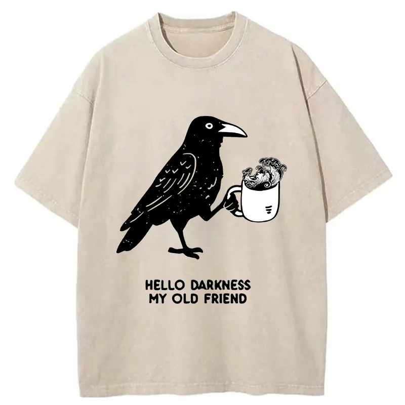 Tokyo-Tiger Crow Drinking Black Coffee Funny Washed T-Shirt