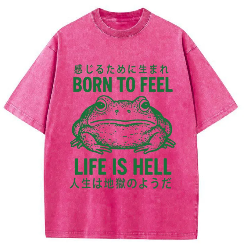 Tokyo-Tiger Life Is Hell Funny Frog Washed T-Shirt