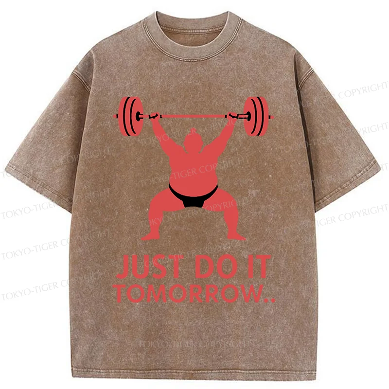Tokyo-Tiger Sumo Wrestler Lifting Weights Washed T-Shirt
