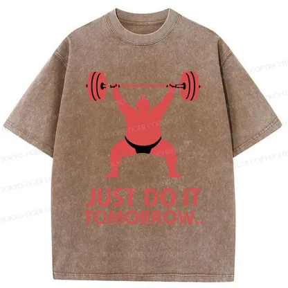Tokyo-Tiger Sumo Wrestler Lifting Weights Washed T-Shirt