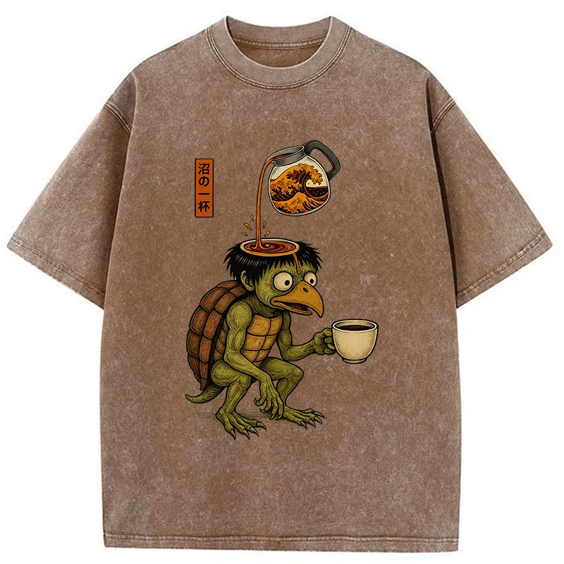 Tokyo-Tiger Japanese Cappa Yokai Coffee Washed T-Shirt