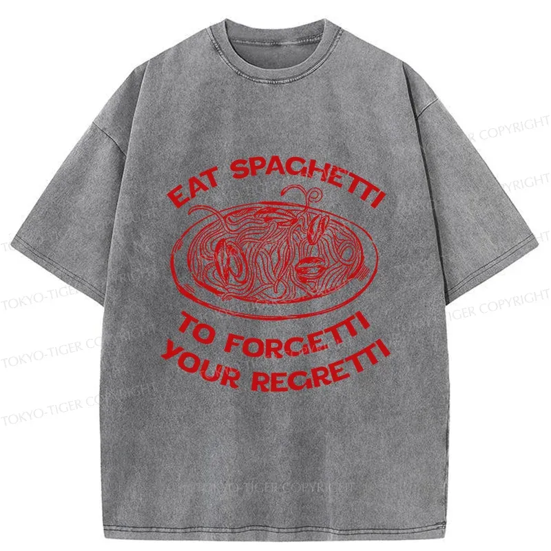Tokyo-Tiger Eat Spaghetti Funny Washed T-Shirt