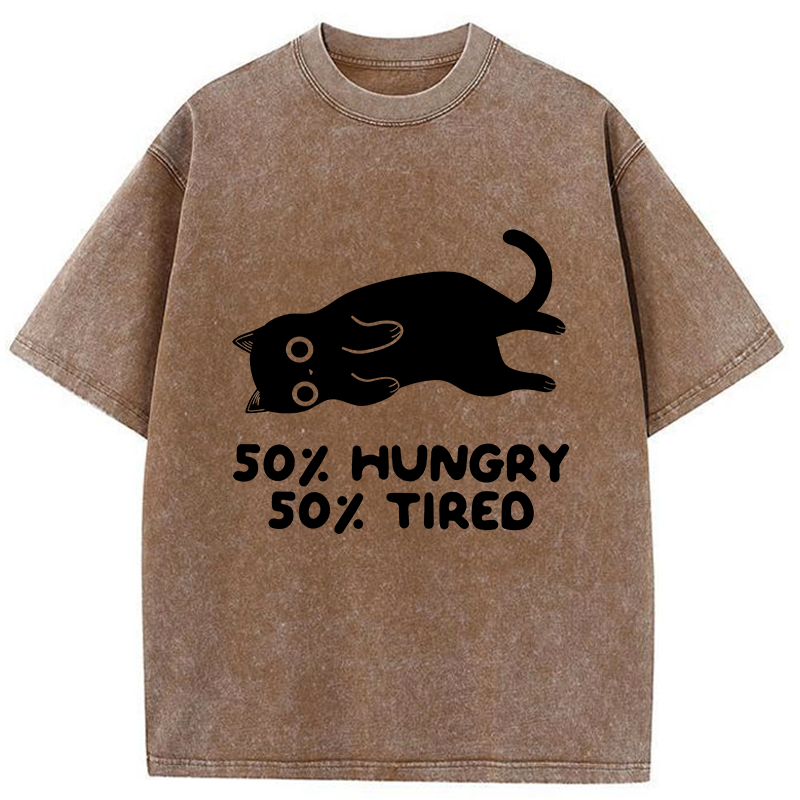 Tokyo-Tiger Hungry Tired Black Cat Washed T-Shirt