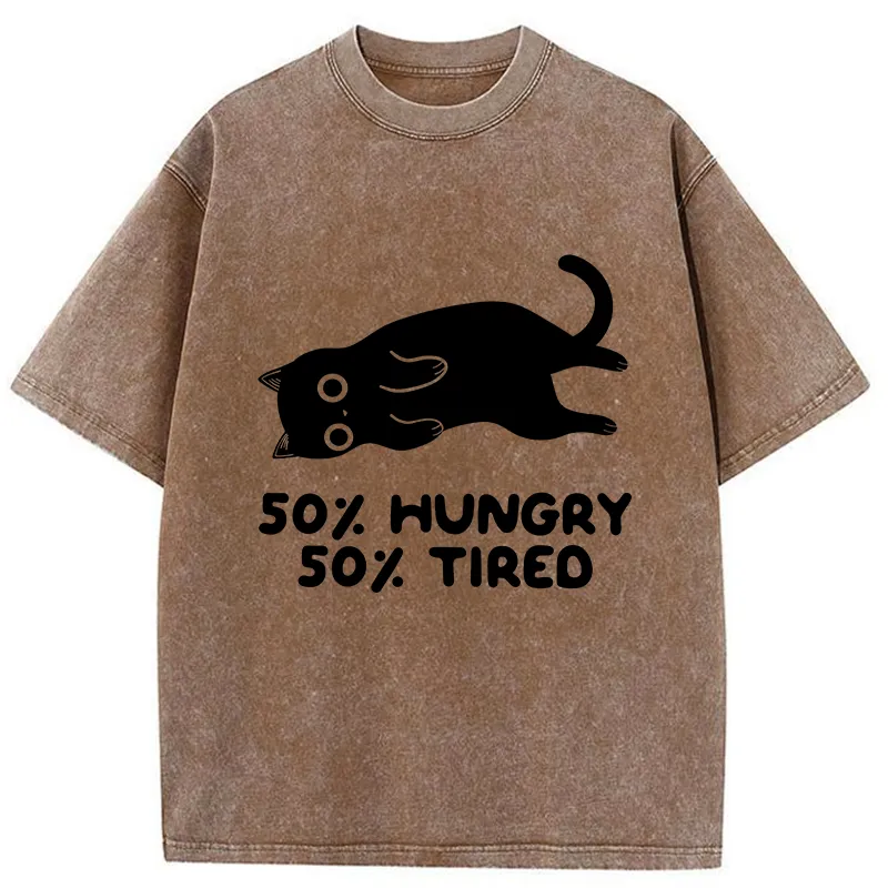 Tokyo-Tiger Hungry Tired Black Cat Washed T-Shirt