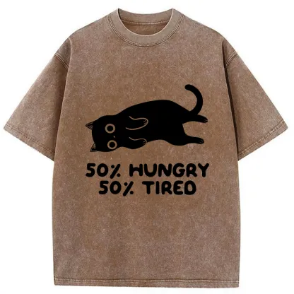 Tokyo-Tiger Hungry Tired Black Cat Washed T-Shirt