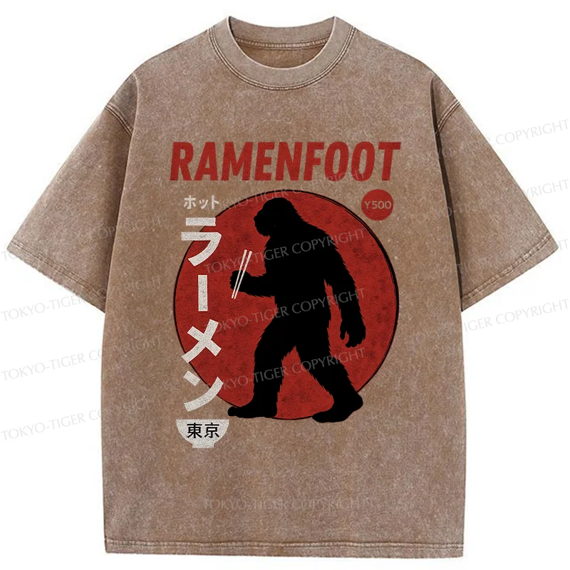 Tokyo-Tiger Bigfoot Eats Ramen Washed T-Shirt