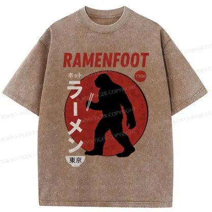 Tokyo-Tiger Bigfoot Eats Ramen Washed T-Shirt