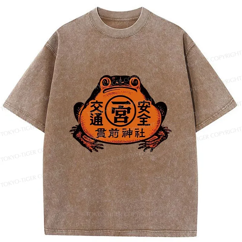 Tokyo-Tiger Retro Japanese Frog Washed T-Shirt