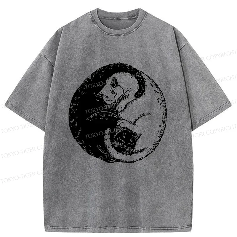 Tokyo-Tiger Yin Yang Cat Washed T-Shirt