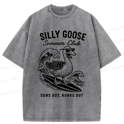 Tokyo-Tiger Stupid Goose Surfing Washed T-Shirt