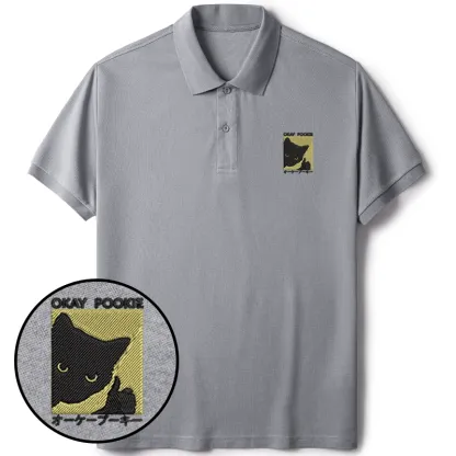 Tokyo-Tiger Okay Pookie Cat Embroidered Polo T-Shirt