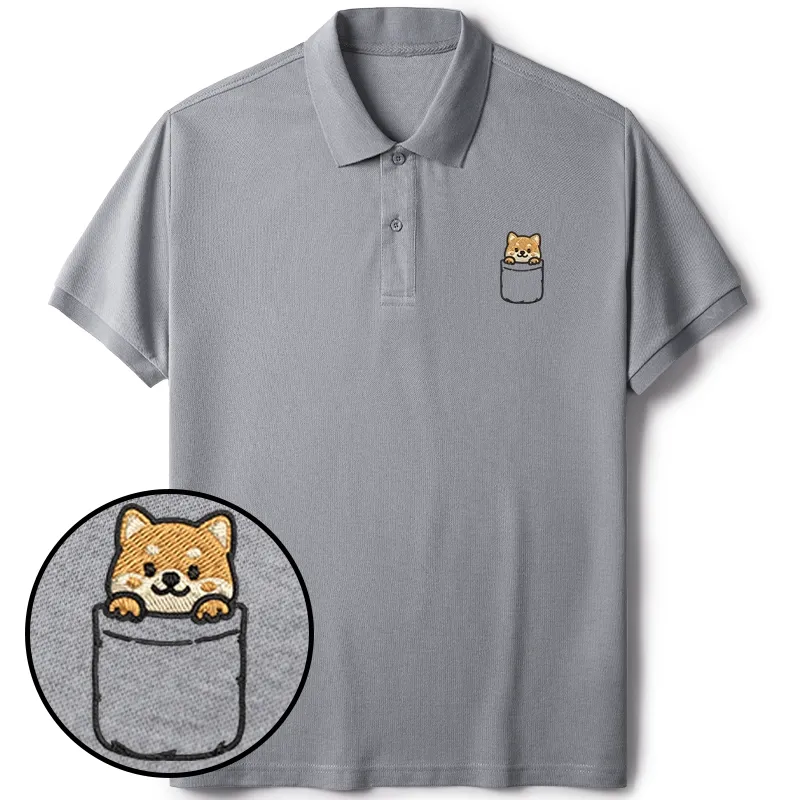 Tokyo-Tiger Kawaii Shiba Inu Embroidered Polo T-Shirt