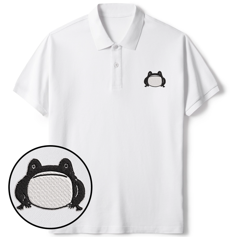 Tokyo-Tiger Woodblock Print Frog Embroidered Polo T-Shirt