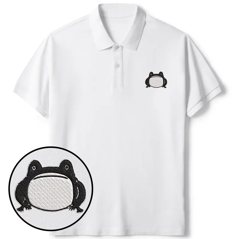Tokyo-Tiger Woodblock Print Frog Embroidered Polo T-Shirt