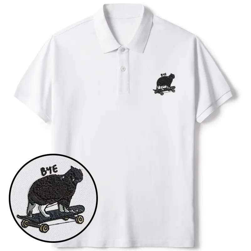 Tokyo-Tiger Cat On Skateboard Embroidered Polo T-Shirt