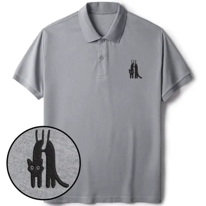 Tokyo-Tiger Funny Cat Being Held Embroidered Polo T-Shirt