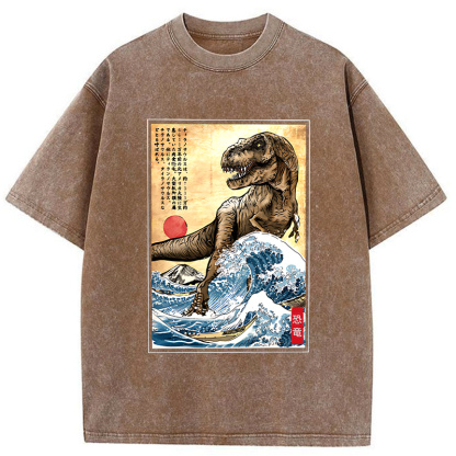 Tokyo-Tiger The Great Wave Off Dinosaur Washed T-Shirt