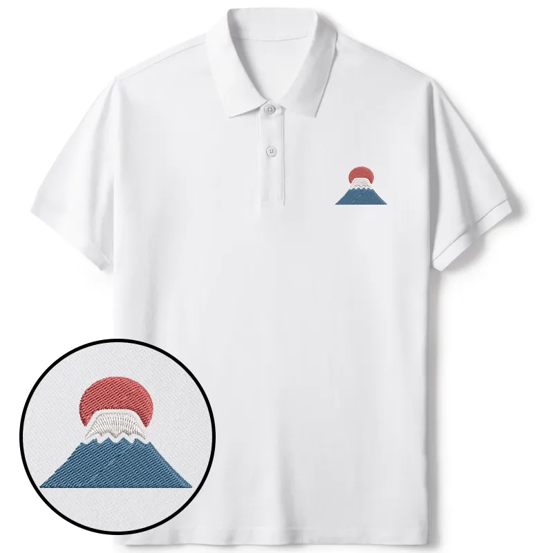 Tokyo-Tiger Japanese Mount Fuji Embroidered Polo T-Shirt