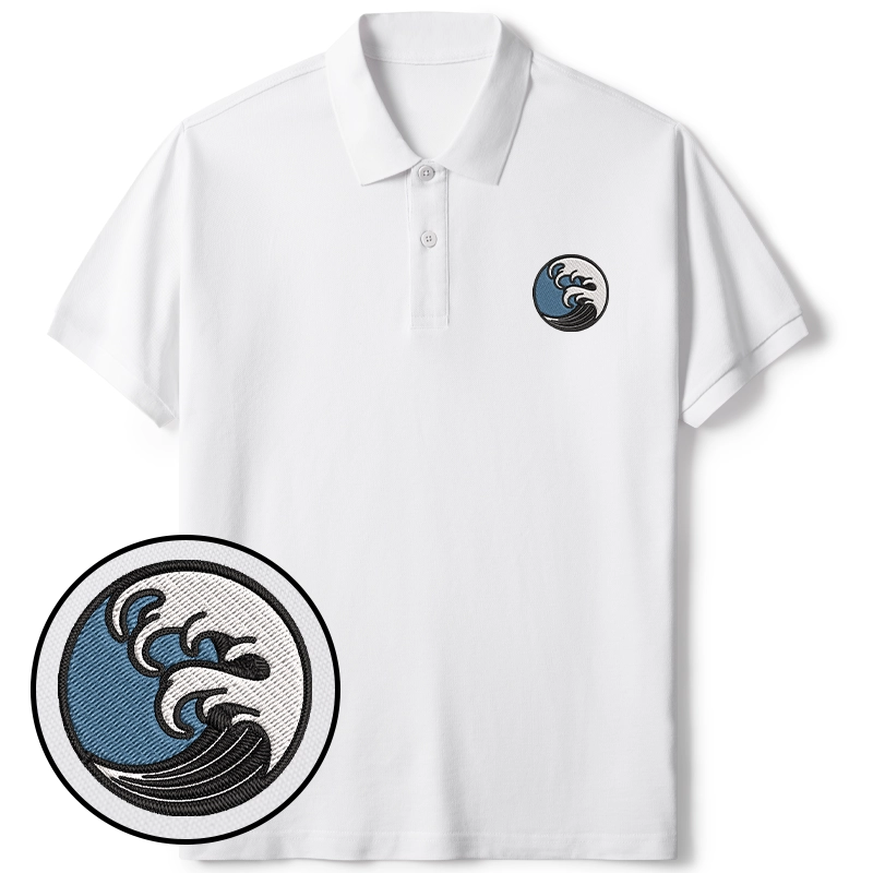 Tokyo-Tiger The Great Wave Embroidered Polo T-Shirt