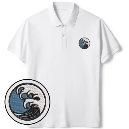 Tokyo-Tiger The Great Wave Embroidered Polo T-Shirt