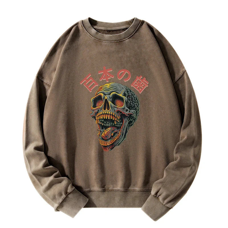 Tokyo-Tiger Terrifying And Disgusting Skull Washed Sweatshirt