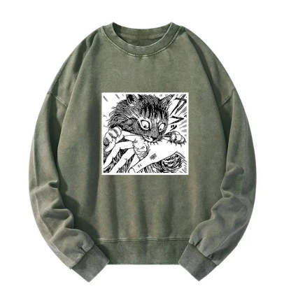 Tokyo-Tiger Creepy Cat Anime Horror Anteater Washed Sweatshirt
