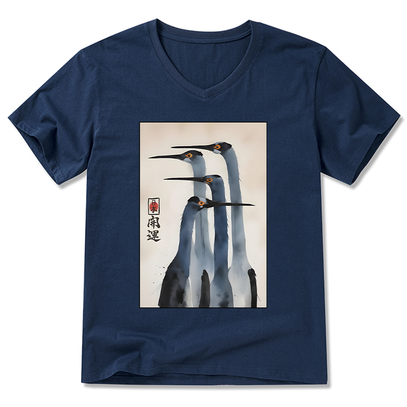 Tokyo-Tiger Retro Sandhill Crane V-Neck Classic T-Shirt