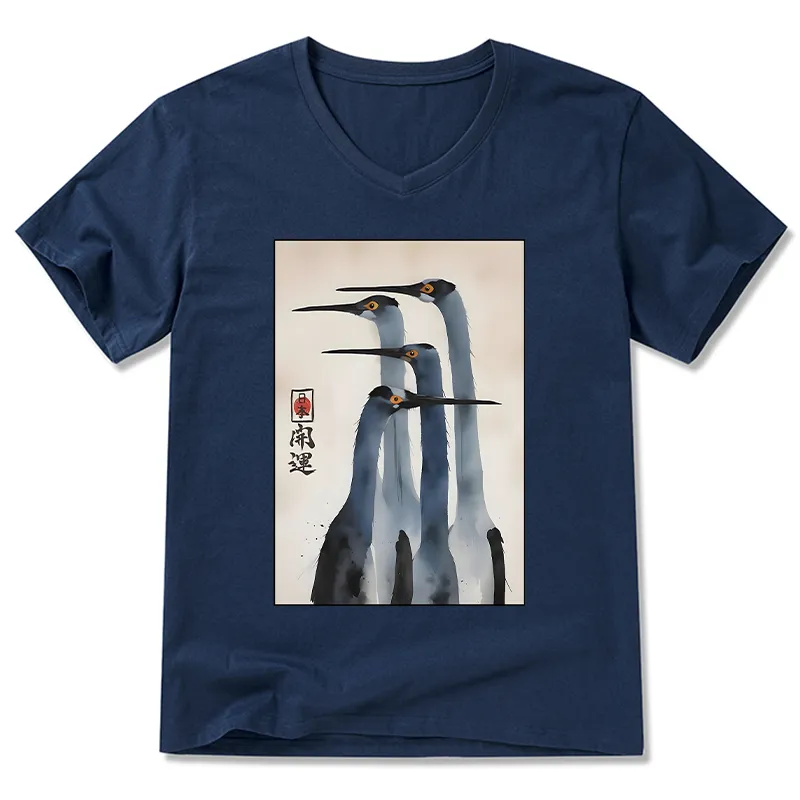 Tokyo-Tiger Retro Sandhill Crane V-Neck Classic T-Shirt
