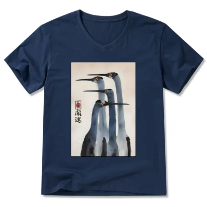 Tokyo-Tiger Retro Sandhill Crane V-Neck Classic T-Shirt