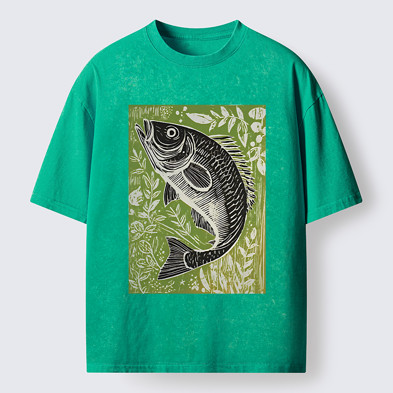 Tokyo-Tiger Japanese Fish Woodblock Washed T-Shirt