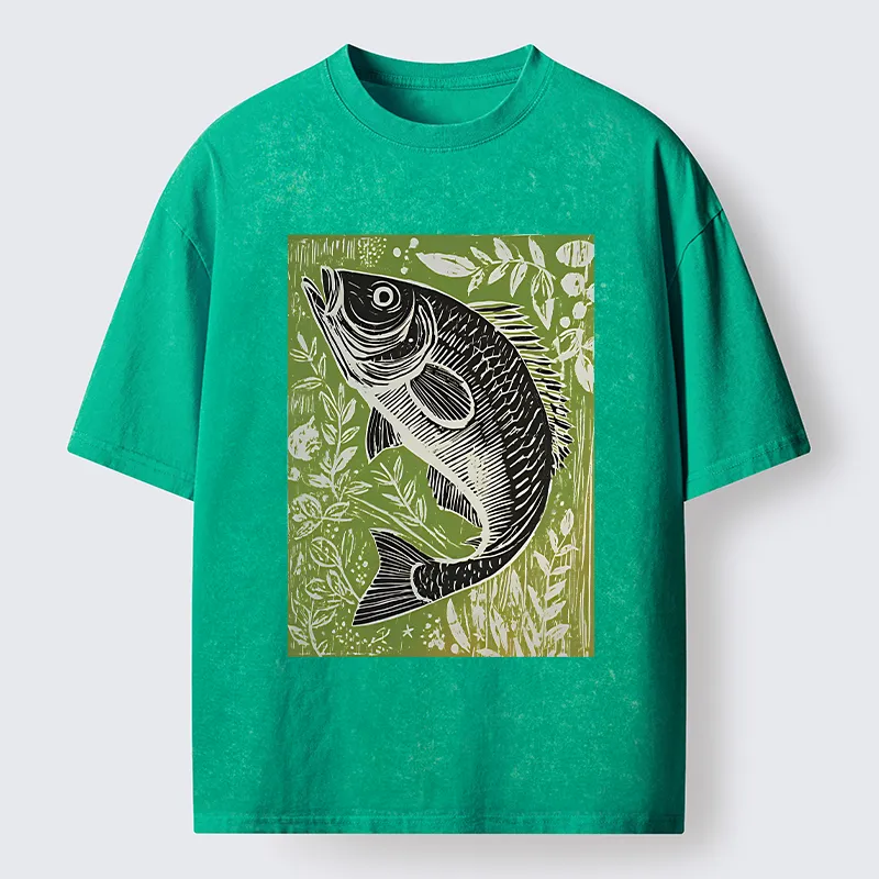 Tokyo-Tiger Japanese Fish Woodblock Washed T-Shirt