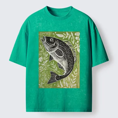 Tokyo-Tiger Japanese Fish Woodblock Washed T-Shirt