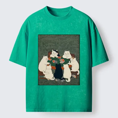 Tokyo-Tiger Cats Playing Games Funny Washed T-Shirt