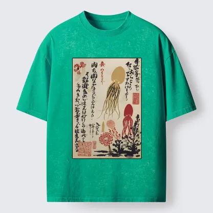 Tokyo-Tiger Ink Painting Octopus Ukiyoe Washed T-Shirt