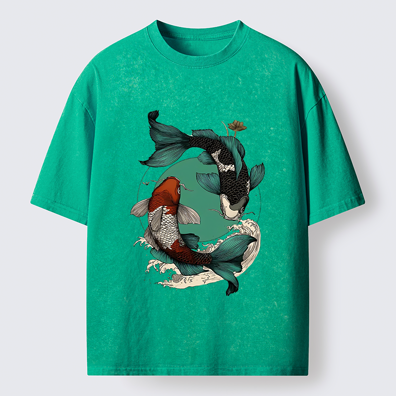 Tokyo-Tiger YinYang Koi Fish Zen Washed T-Shirt