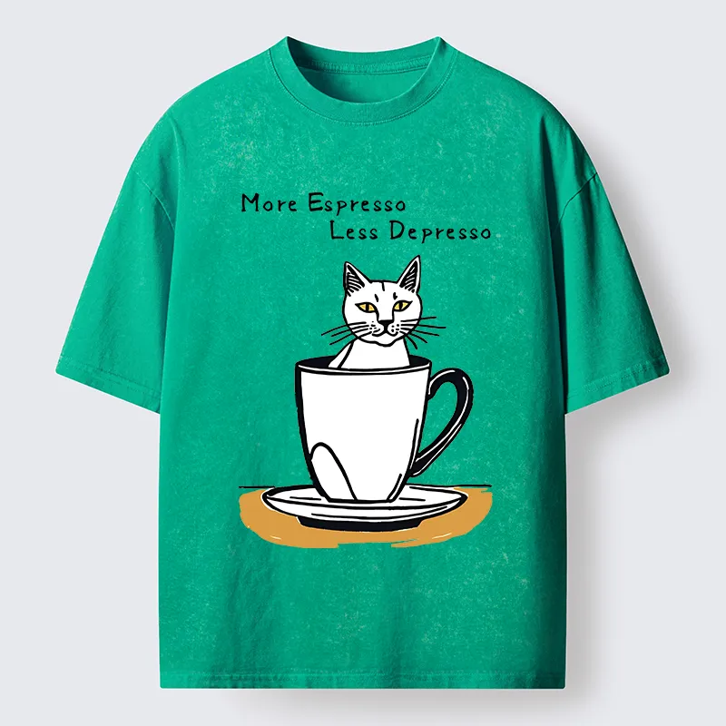Tokyo-Tiger More Espresso Coffee Cat Washed T-Shirt